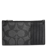 COACH ZIP CARD CASE IN SIGNATURE CV764 GUNMETAL/CHARCOAL/BLACK CR407