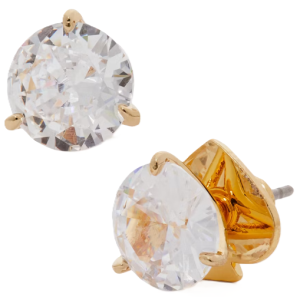 KATE SPADE BRILLIANT STATEMENTS TRI-PRONG STUDS WBRUI086 CLEAR/GOLD