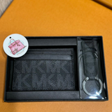 MICHAEL KORS CARD WALLET + KEY CHAIN LOGO 86F2SGFD1B GRAY BLACK BOXED