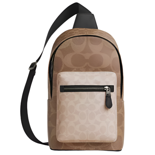 COACH WEST PACK IN BLOCKED SIGNATURE CANVAS QB/SAND/TAN CAB60
