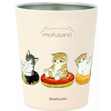 MOFUSAND JAPAN BOX STAINLESS STEEL 2-WAY VACUUM DOUBLE WALL TUMBLER, SIZE S, DONUT CAT, BEIGE 290ML