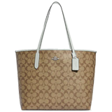 COACH SIGNATURE COATED CANVAS CITY TOTE SHOULDER HANDBAG 5696 SILVER/KHAKI/LIGHT SAGE