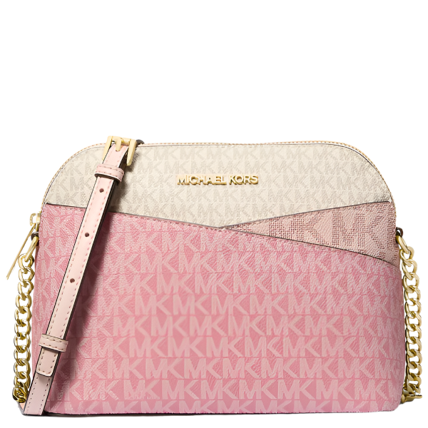 MICHAEL KORS JET SET TRAVEL MEDIUM COLOR-BLOCK SIGNATURE DOME CROSSBODY BAG POWDER BLUSH  35S5GTVC6B
