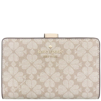 KATE SPADE FLOWER FLORAL PVC MEDIUM COMPACT BIFOLD WALLET DARK BEIGE MULTI KG488