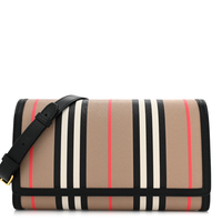 BURBERRY HANNAH ICON STRIPE ARCHIVE BLACK E-CANVAS LEATHER WALLET CROSSBODY BAG 80730741