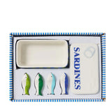 UNIQUE CERAMIC "SARDINES- DESIGN" FISH CHOPSTICK HOLDER SET BOXED