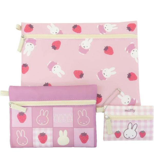 MIFFI FROM JAPAN MIFFY STRAWBERRY TRIPLE FLAT POUCH SET