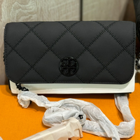 TORY BURCH WILLA MATTE BLACK QUILTED PU CHAIN WALLET WOC CROSSBODY CLUTCH BAG 150059