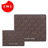 MICHAEL KORS EXTRA ID COOPER BILLFOLD WITH PASSCASE WALLET 36U9LCRF6B BROWN SIGNATURE