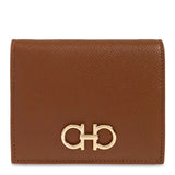 FERRAGAMO GANCINI COMPACT WALLET CALF LEATHER SMALL BIFOLD 789857 BROWN