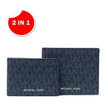 MICHAEL KORS EXTRA ID COOPER BILLFOLD WITH PASSCASE WALLET 36U9LCRF6B BLUE SIGNATURE