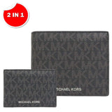 MICHAEL KORS EXTRA ID COOPER BILLFOLD WITH PASSCASE WALLET 36U9LCRF6B  BLACK SIGNATURE