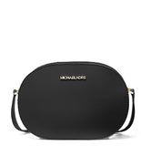 MICHAEL KORS BLACK SAFFIANO LEATHER JET SET TRAVEL OVAL CROSSBODY BAG PURSE BLACK 35T1GTVC6L