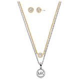 MICHAEL KORS MKJ8440SET DOUBLE LAYERED NECKLACE & STUD EARRINGS GIFT SET BOX GOLDEN ER