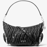 MICHAEL KORS MERRITT SMALL MATELASSÉ BURNISHED CONVERTIBLE SHOULDER BAG BLACK