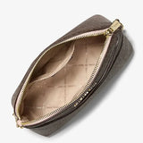 MICHAEL KORS JET SET TRAVEL MEDIUM DOME CROSSBODY 35F1GTVC6B SIGNATURE BROWN PINK STRAP