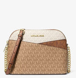 MICHAEL KORS JET SET TRAVEL MEDIUM COLOR-BLOCK SIGNATURE DOME CROSSBODY BAG  35S5GTVC6B BROWN