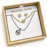 MICHAEL KORS MKJ8440SET DOUBLE LAYERED NECKLACE & STUD EARRINGS GIFT SET BOX GOLDEN ER