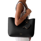 KATE SPADE TESSA TOTE BAG WITH CHARM KO464 BLACK + EXTRA POUCH