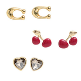 COACH BOXED SIGNATURE CHERRY HEART EARRINGS THREE (3) IN A SET CO294