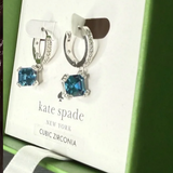 KATE SPADE BOXED DAZZLE HUGGIE DROP EARRINGS IN LIGHT SAPPHIRE KL201 / K251