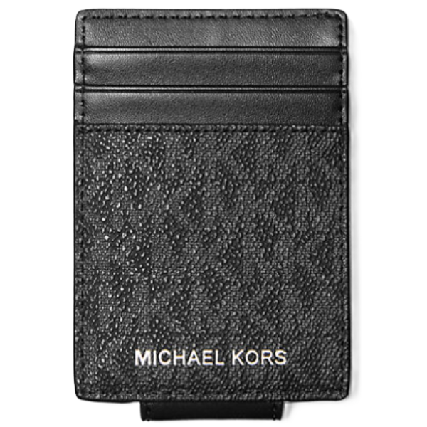 MICHAEL KORS OUTLET COOPER SIGNATURE LOGO MONEY CLIP CARD CASE 36F4LCOD1B BLACK