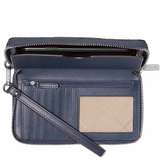MICHAEL KORS JET SET LARGE METALLIC SIGNATURE LOGO STRIPE HP WALLET WRISTLETNAVY BLUE 35F5STVE3K