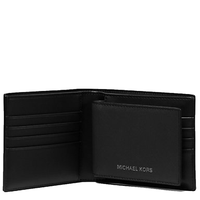 MICHAEL KORS HARRISON SAFFIANO LEATHER BILLFOLD WALLET WITH PASSCASE 36S4LHRF6L BLACK