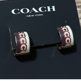 COACH SIGNATURE C LOGO ENAMEL TRITONE HUGGIE HOOP EARRINGS PINK, WHITE, PURPLE