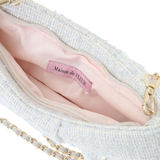MAISON DE FLEUR FROM JAPAN 2 WAY TWEED RIBBON-SHAPED SHOULDER / CROSSBODY BAG CUM CLUTCH BLUE