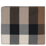 BURBERRY LARGE CHECK CANVAS BIFOLD COIN PURSE SHORT CLIP 80845651 TAUPE BROWN
