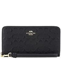 COACH BOXED LONG ZIP AROUND WALLET IN SIGNATURE LEATHER IN BLACK CF464