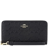 COACH BOXED LONG ZIP AROUND WALLET IN SIGNATURE LEATHER IN BLACK CF464