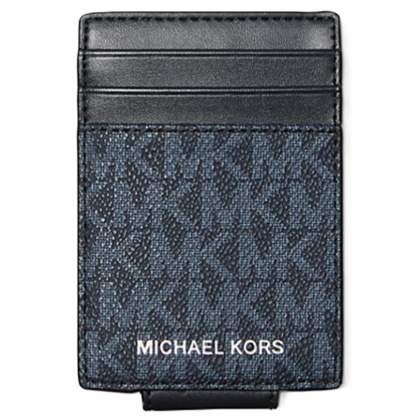 MICHAEL KORS OUTLET COOPER SIGNATURE LOGO MONEY CLIP CARD CASE 36F4LCOD1B ADMRL/PLBLUE