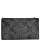 COACH ZIP CARD CASE IN SIGNATURE CV764 GUNMETAL/CHARCOAL/BLACK CR407