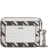 COACH ZIP CARD CASE WITH HOUNDSTOOTH PRINT SILVER/CREAM/BLACK CK442