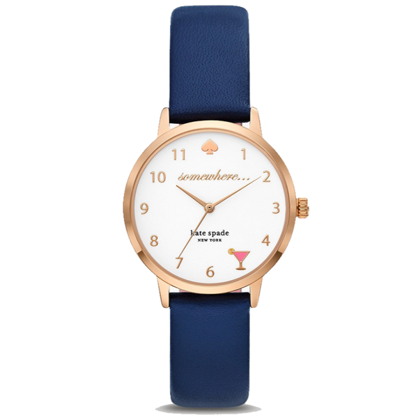 BOXED KATE SPADE NEW YORK METRO THREE-HAND NAVY LEATHER WATCH KSW9051 34 MM