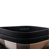 BURBERRY SANDON CHECK CANVAS LEATHER CARD HOLDER TAUPE BROWN 80846451