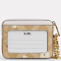 COACH ZIP CARD CASE IN SIGNATURE CANVAS WITH FLOWER FLORAL PRINT CR971
