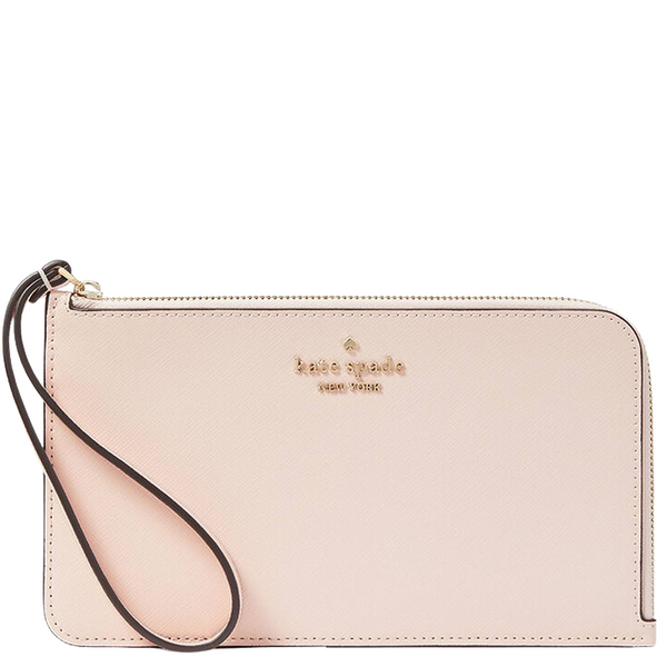 KATE SPADE LUCY SAFFIANO LEATHER MEDIUM L-ZIP WRISTLET POUCH IN CONCH PINK KD546