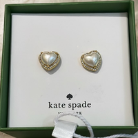 KATE SPADE NEW YORK MY LOVE PAVE PEARLY HEART HALO CREAM/GOLD STUD EARRINGS KA864