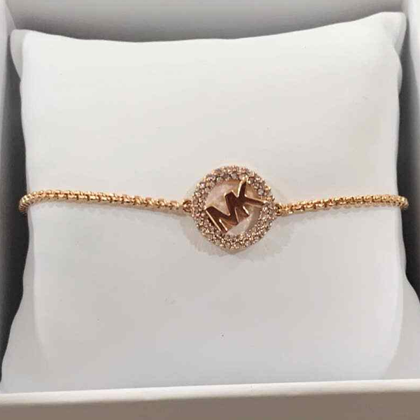 MICHAEL KORS BOXED PRECIOUS METAL-PLATED STERLING SILVER LOGO SLIDER BRACELET ROSE GOLD PLATING MKJX7321791