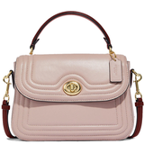 COACH MARLIE TOP HANDLE SATCHEL IN COLORBLOCK WITH BORDER QUILTING GOLD/WASHED MAUVE/CRANBERRY C6799