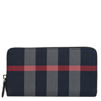 BURBERRY BLACK GREY PLAID LARGE ZIP AROUND LONG WALLET 80840631