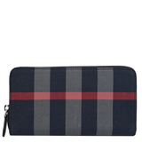 BURBERRY BLACK GREY PLAID LARGE ZIP AROUND LONG WALLET 80840631