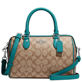 COACH ROWAN SATCHEL BAG IN SIGNATURE CANVAS IN KHAKI/ TEAL CH280