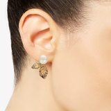 KATE SPADE  LAVISH BLOOM GOLD-TONE LEAF PEARL STUD EARRINGS O0R00324