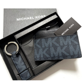 MICHAEL KORS CARD WALLET + KEY CHAIN LOGO 86F2SGFD1B GRAY BLACK BOXED