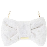 MAISON DE FLEUR FROM JAPAN 2 WAY TWEED RIBBON-SHAPED SHOULDER / CROSSBODY BAG CUM CLUTCH IVORY