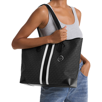 MICHAEL KORS EVA LARGE SIGNATURE LOGO STRIPE TOTE BAG BLACK 35R5SV0T7V